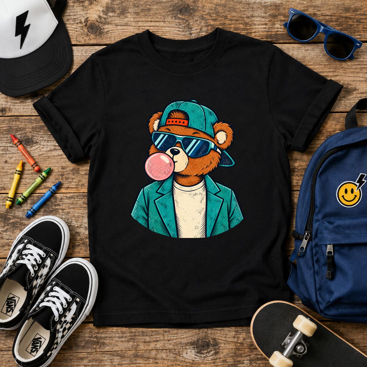 Kids T‑Shirt Cool Bear with Bubblegum Graphic Tee