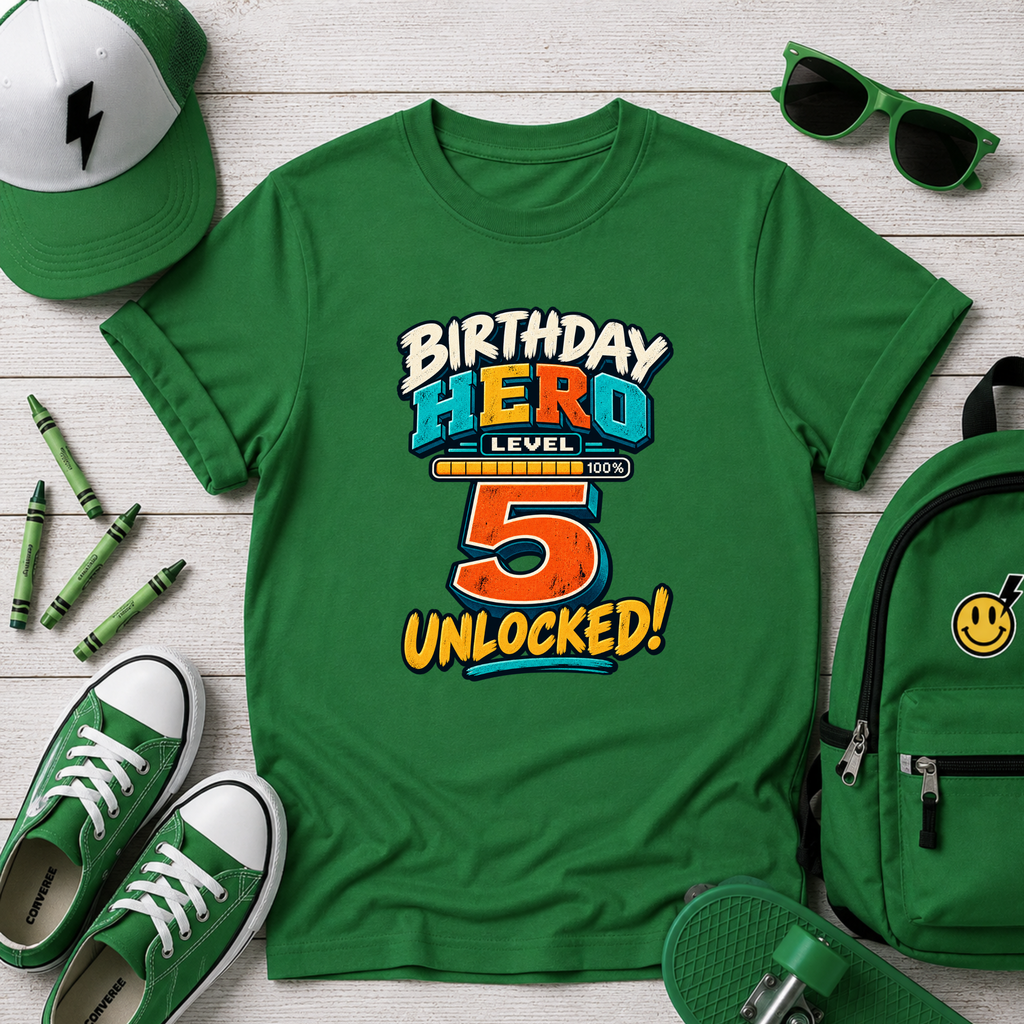 Birthday Hero 5th Birthday Kids Tee