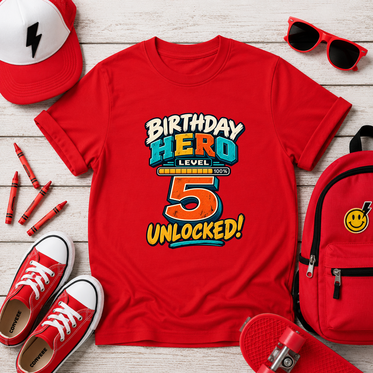 Birthday Hero 5th Birthday Kids Tee