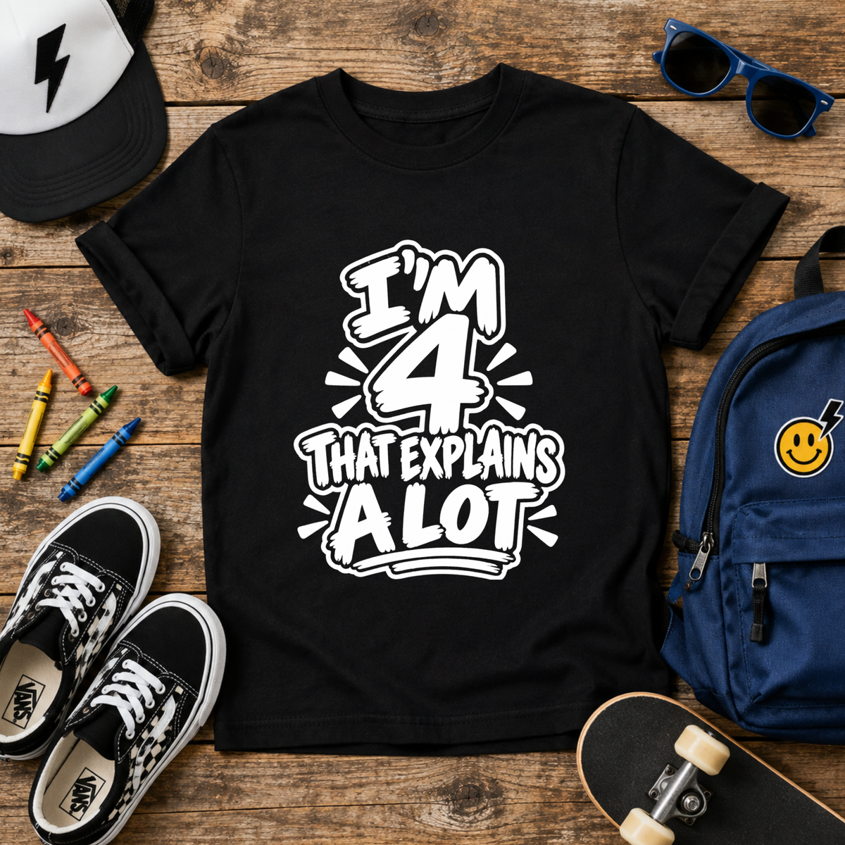 Kids Tee "I'm 4 That Explains A Lot" Funny Birthday Shirt