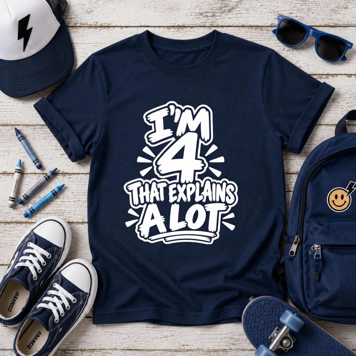 Kids Tee "I'm 4 That Explains A Lot" Funny Birthday Shirt