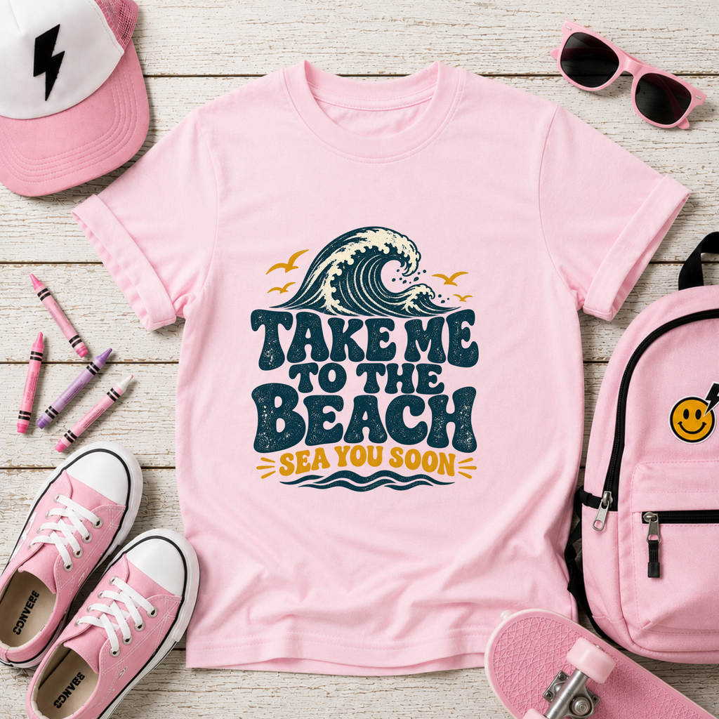 Kids 'Take Me to the Beach' Tee Retro Wave & Sea You Soon Graphic Shirt