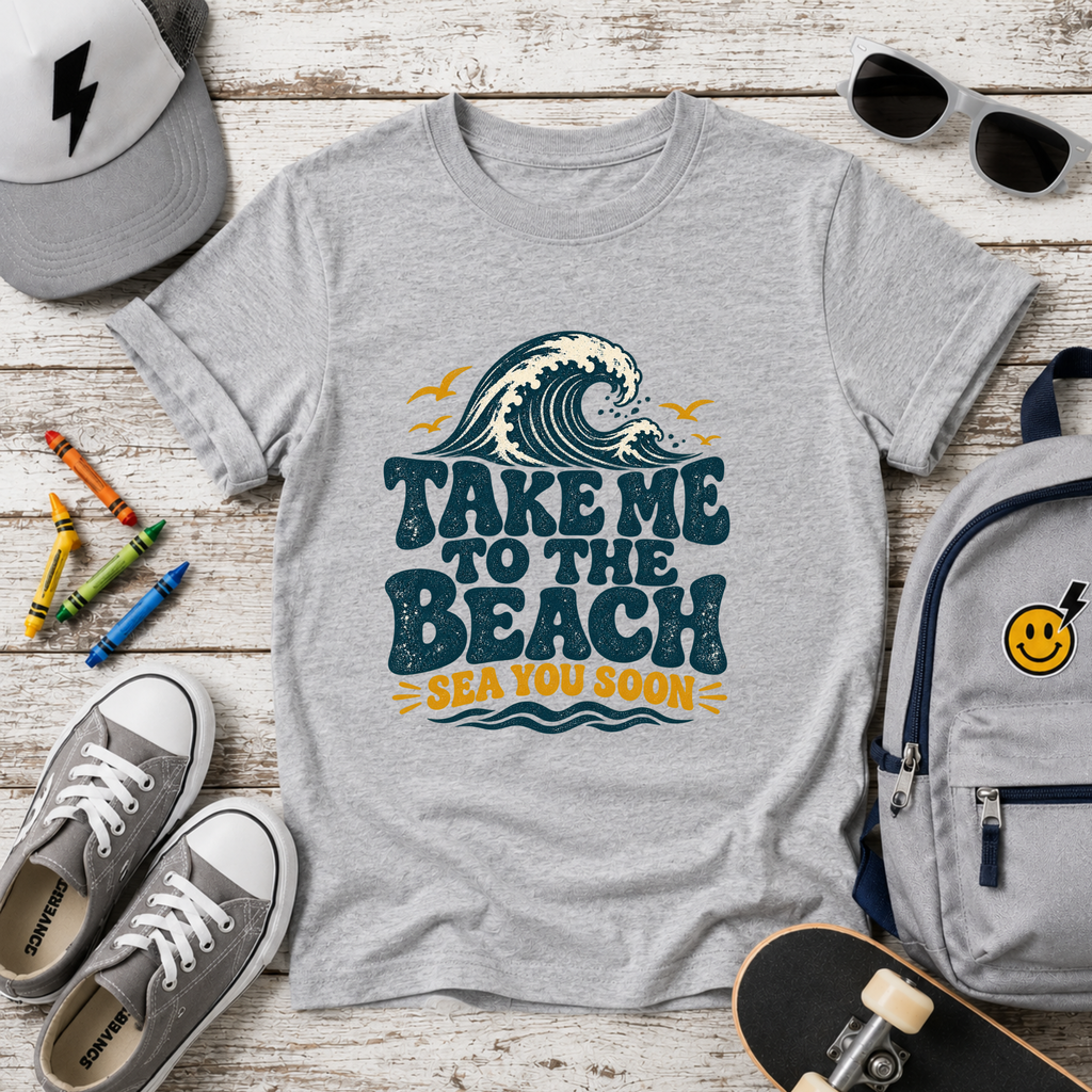 Kids 'Take Me to the Beach' Tee Retro Wave & Sea You Soon Graphic Shirt
