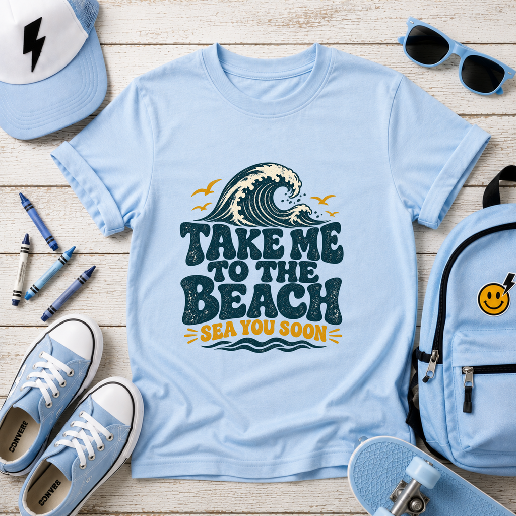 Kids 'Take Me to the Beach' Tee Retro Wave & Sea You Soon Graphic Shirt