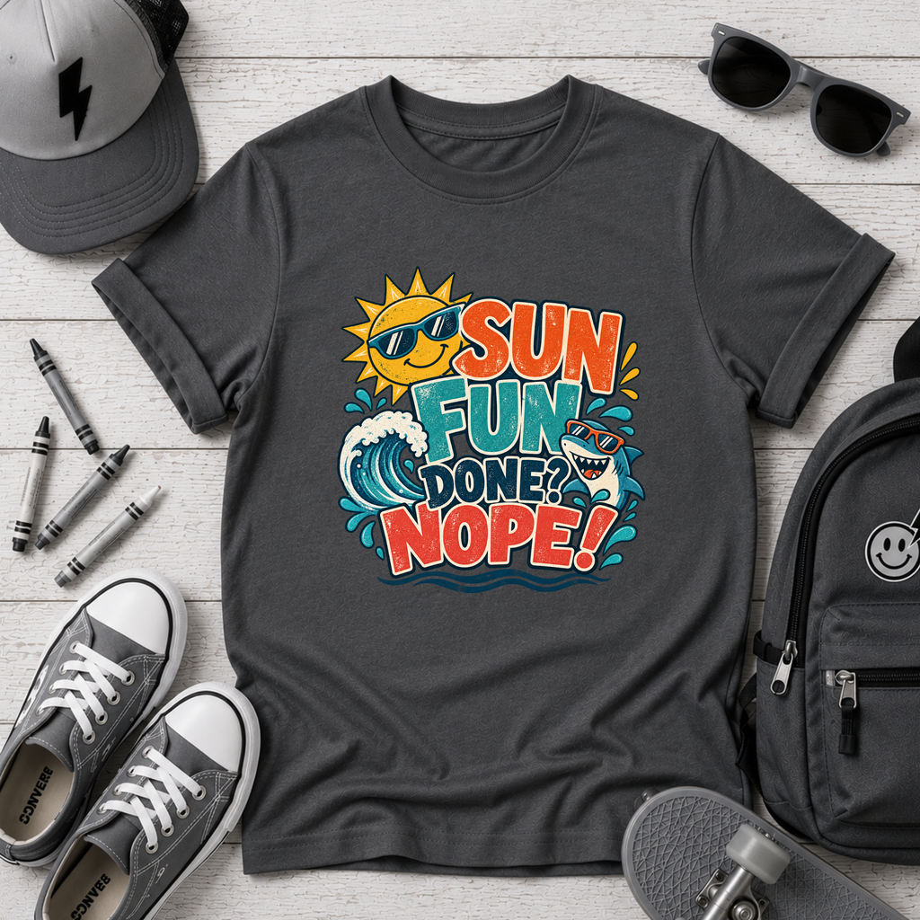 Kids T‑Shirt "Sun, Fun, Gone? Nope!" Retro Surf Graphic Tee