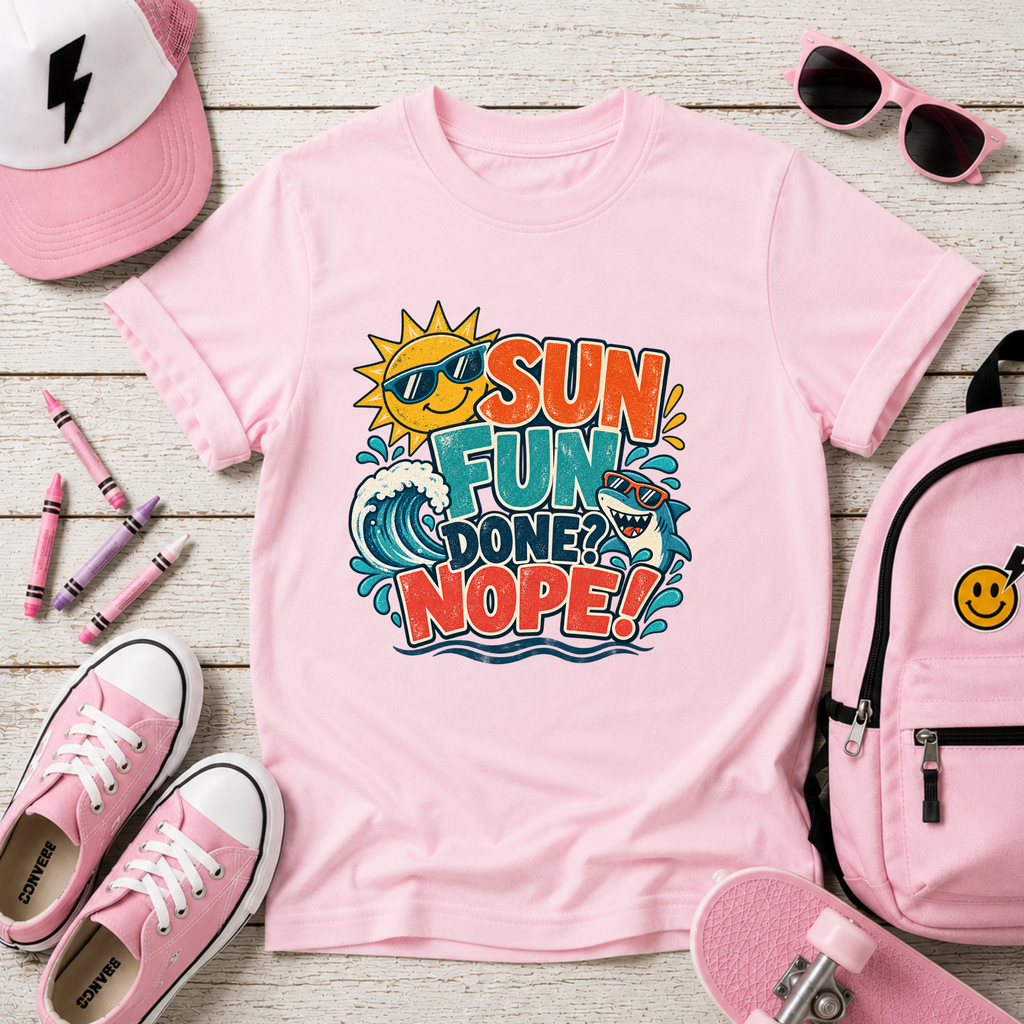 Kids T‑Shirt "Sun, Fun, Gone? Nope!" Retro Surf Graphic Tee