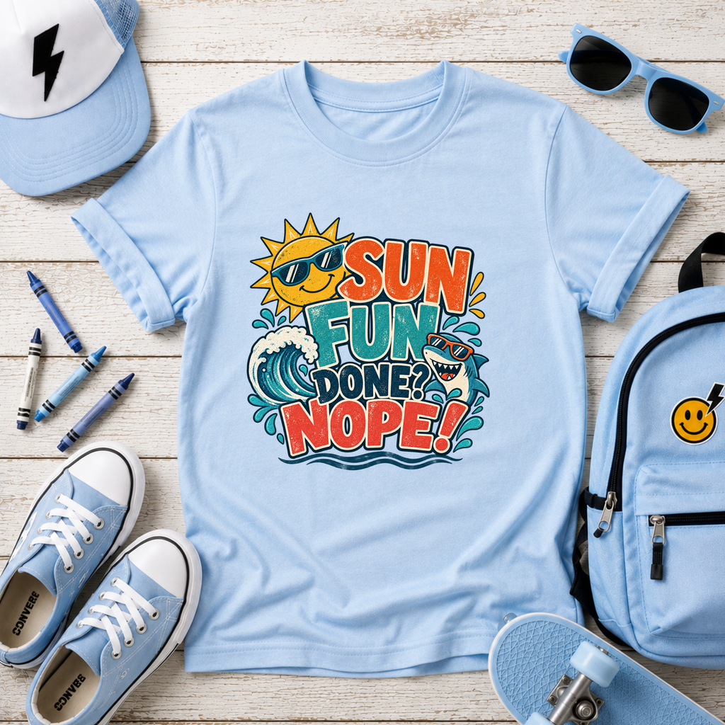 Kids T‑Shirt "Sun, Fun, Gone? Nope!" Retro Surf Graphic Tee