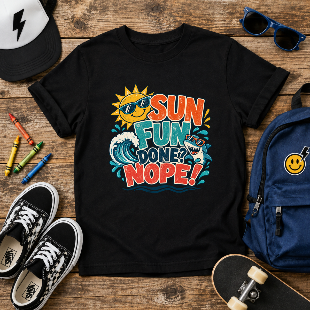 Kids T‑Shirt "Sun, Fun, Gone? Nope!" Retro Surf Graphic Tee