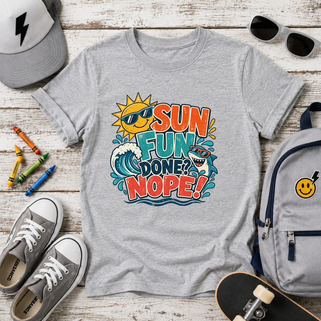Kids T‑Shirt "Sun, Fun, Gone? Nope!" Retro Surf Graphic Tee