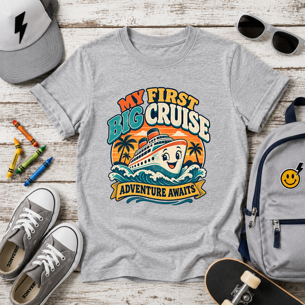 Kids Tee - "My First Big Cruise" Retro Boat Vacation Shirt