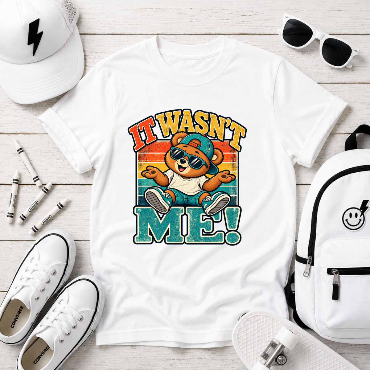 Kids Tee Retro Bear "It Wasn’t Me!" Graphic