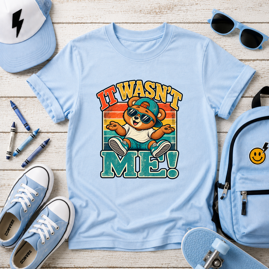 Kids Tee Retro Bear "It Wasn’t Me!" Graphic