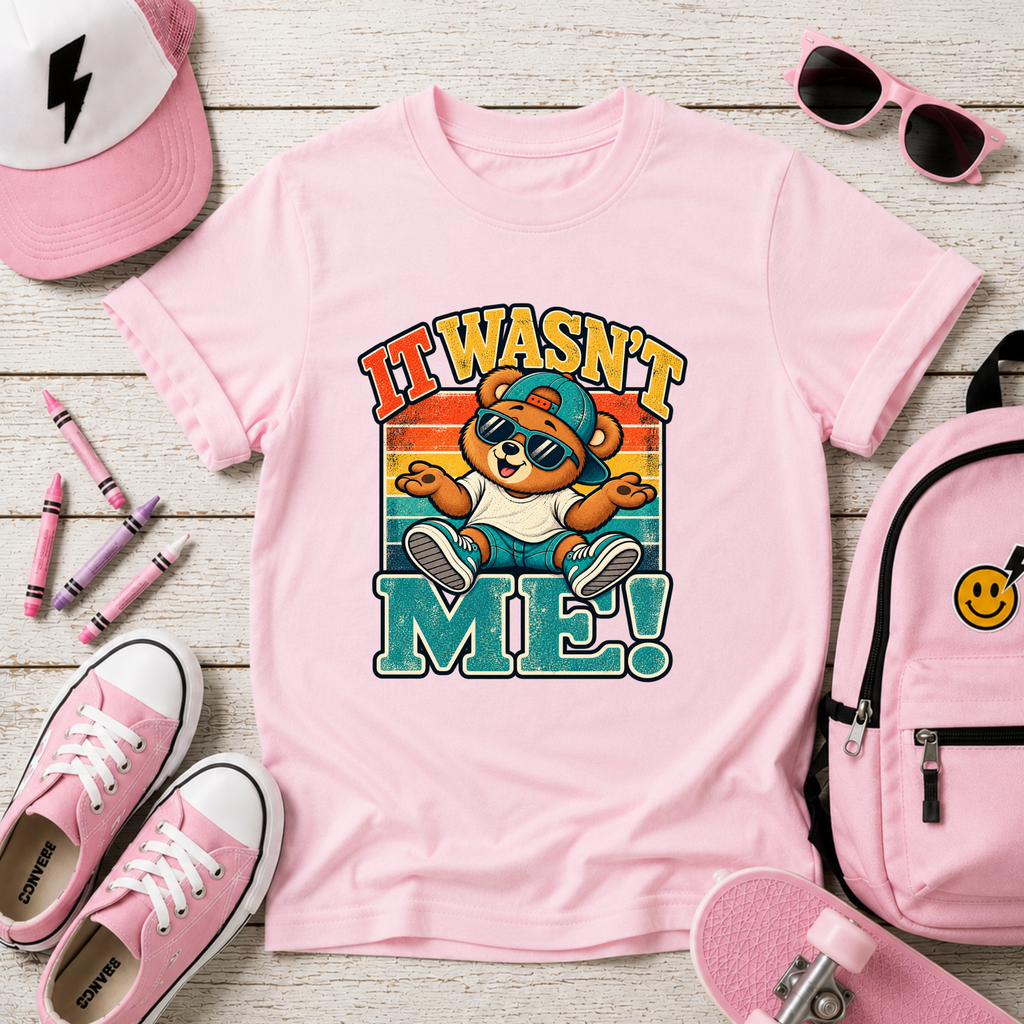 Kids Tee Retro Bear "It Wasn’t Me!" Graphic