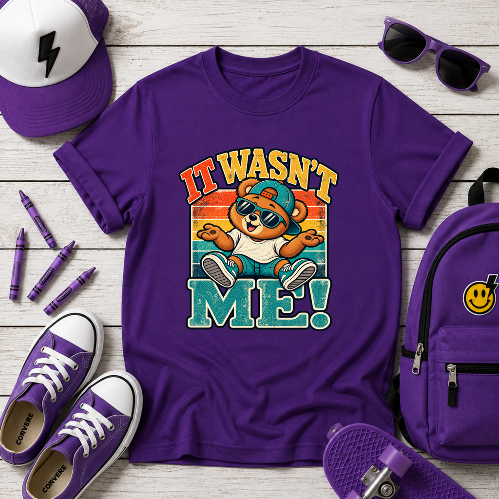 Kids Tee Retro Bear "It Wasn’t Me!" Graphic