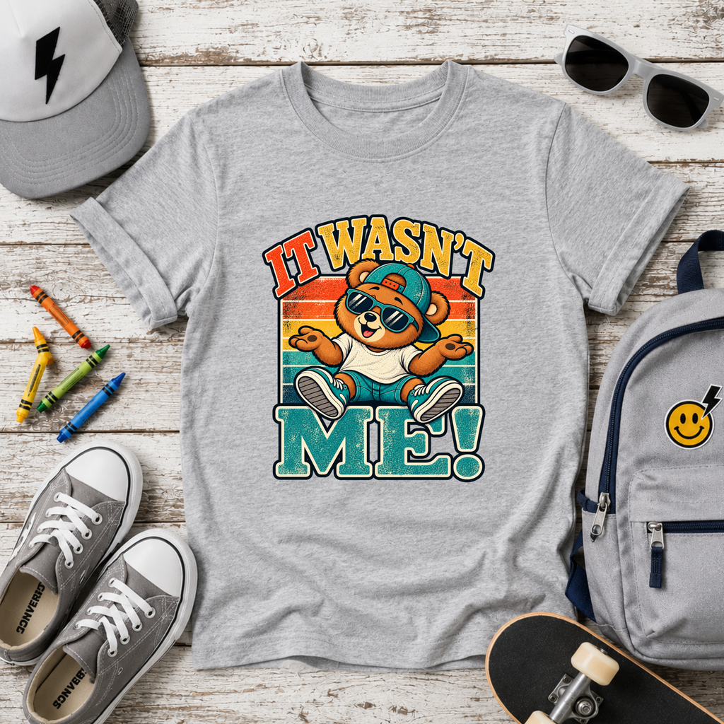 Kids Tee Retro Bear "It Wasn’t Me!" Graphic