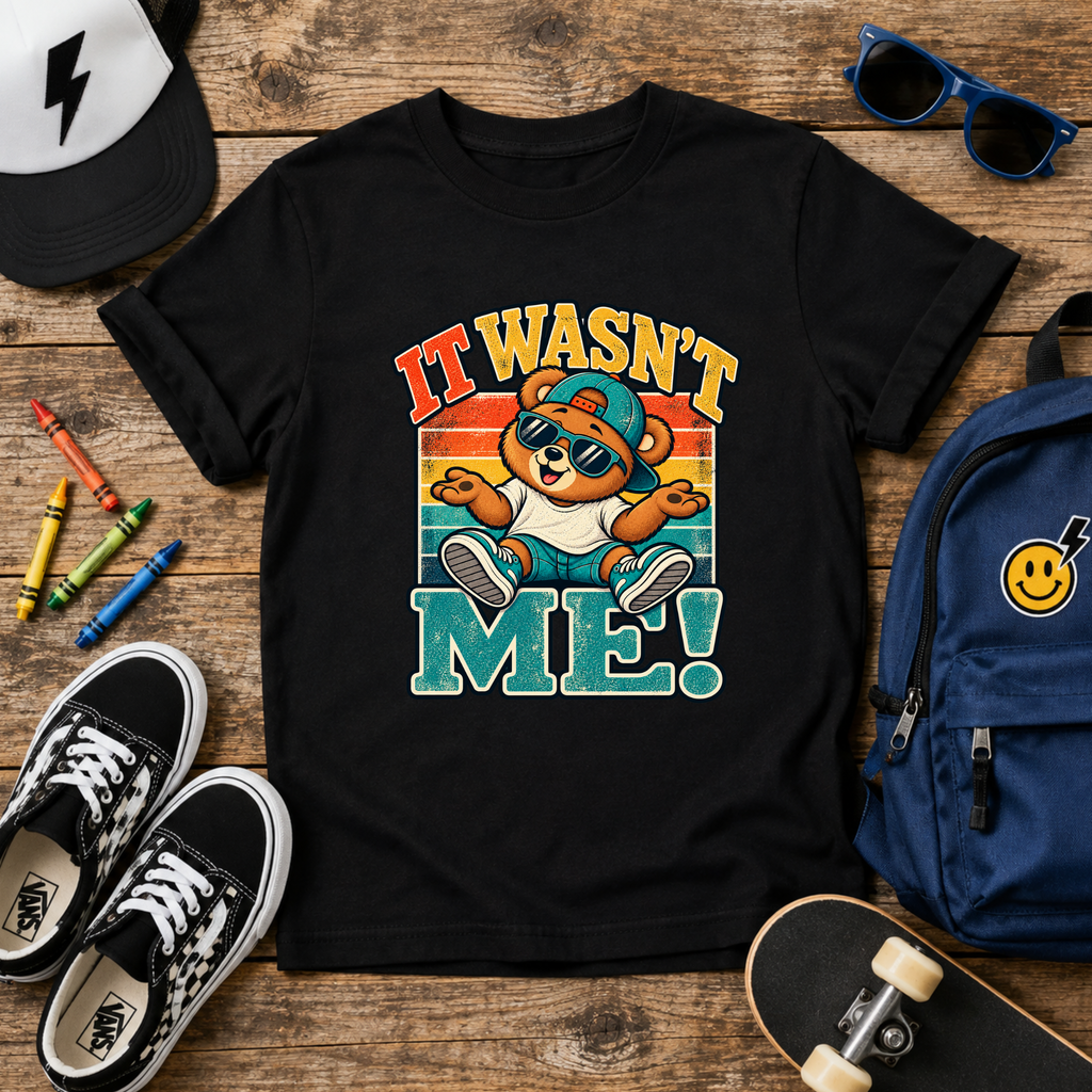 Kids Tee Retro Bear "It Wasn’t Me!" Graphic
