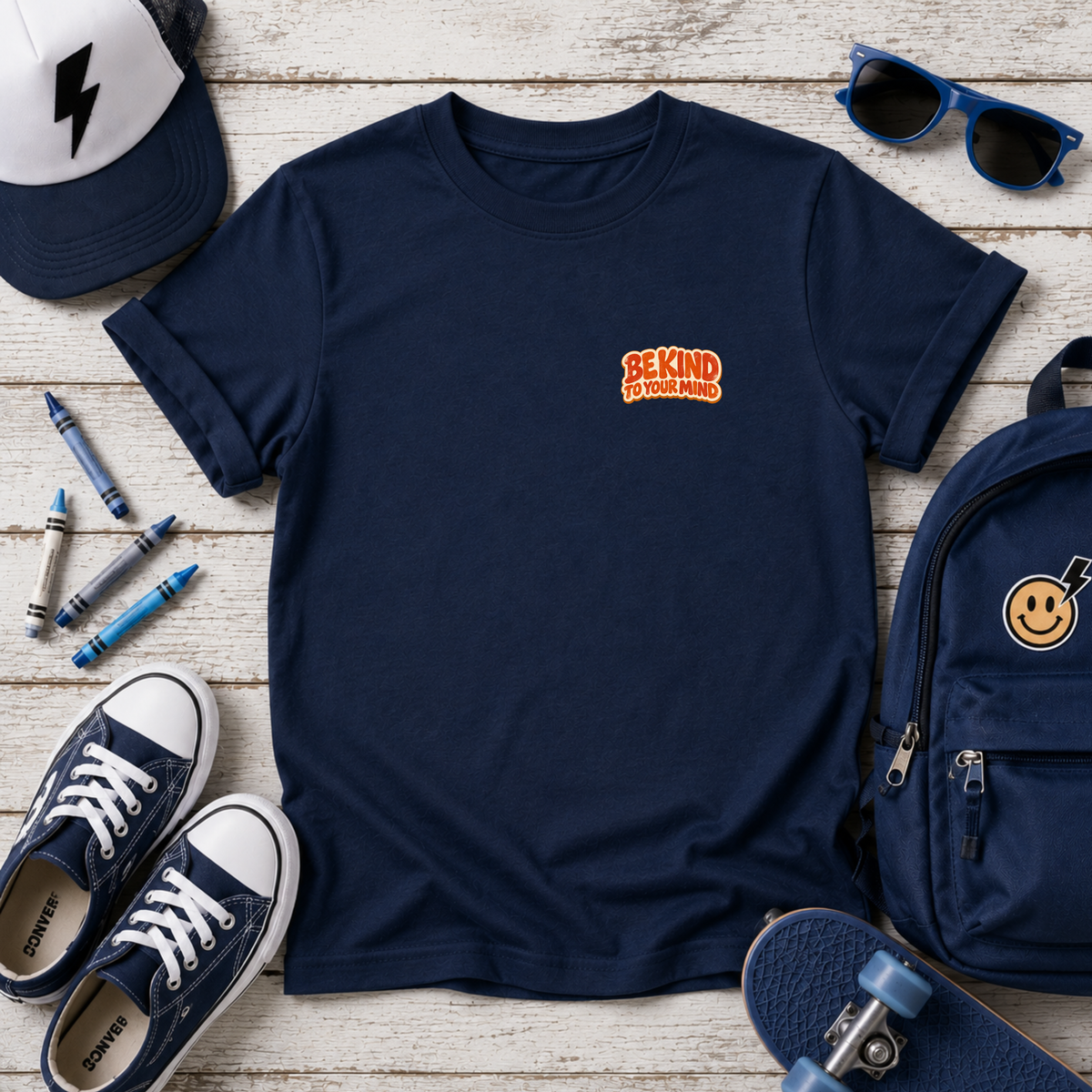 Kids Tee 'Be Kind to Your Mind' Retro Mental Health Awareness Shirt