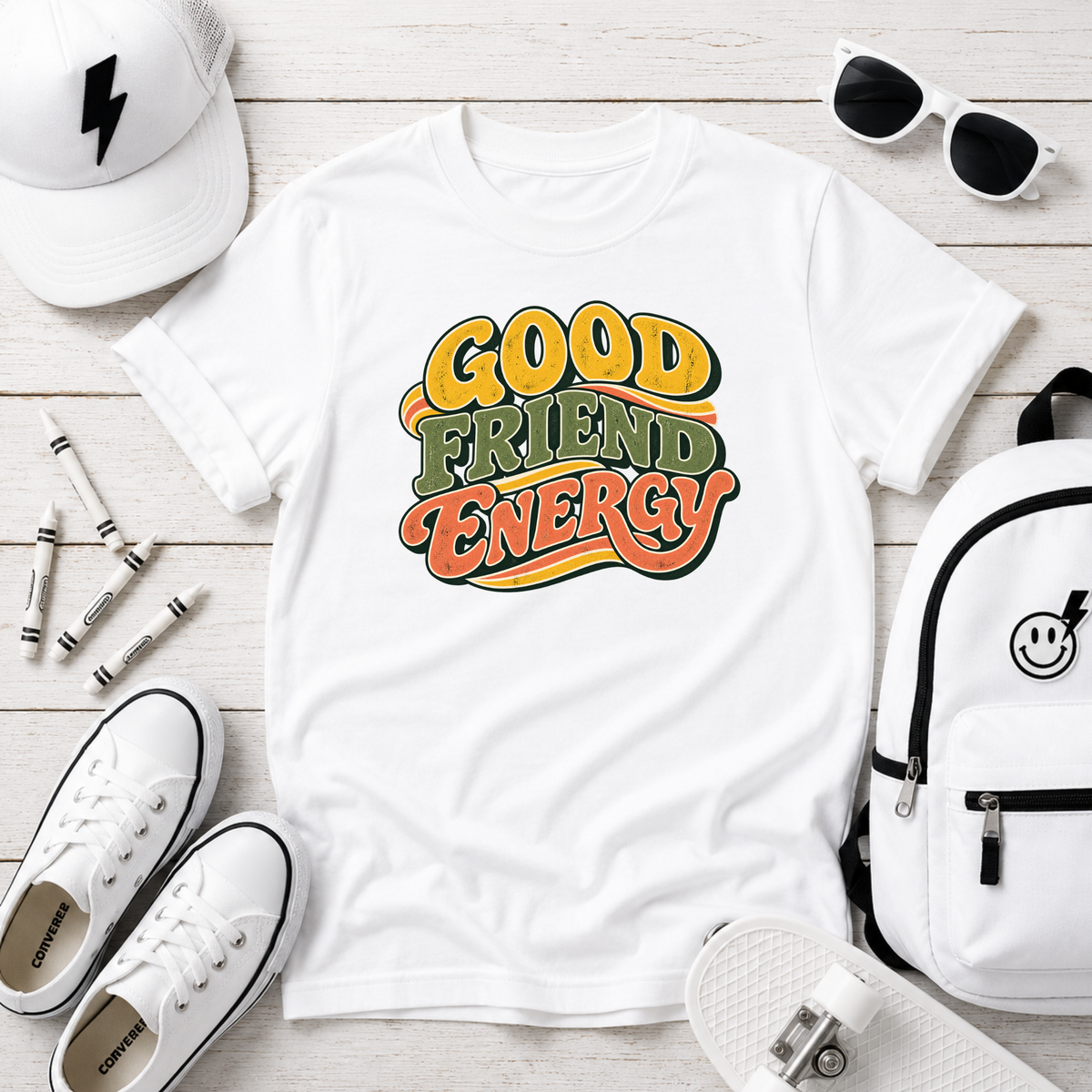 Kids T‑Shirt "Good Friend Energy" Retro Graphic Tee