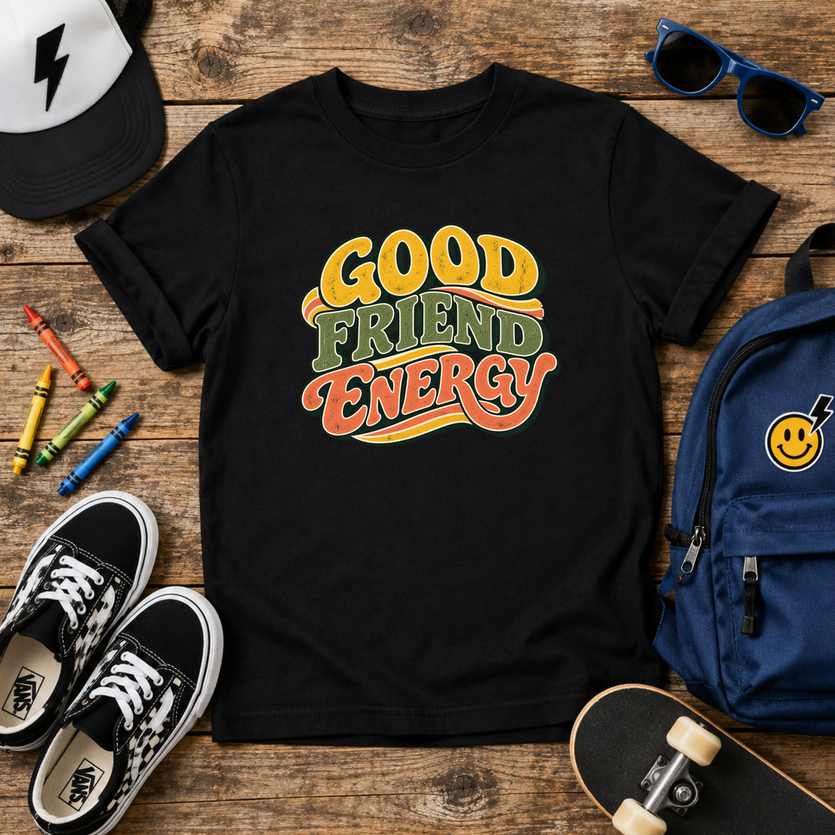 Kids T‑Shirt "Good Friend Energy" Retro Graphic Tee