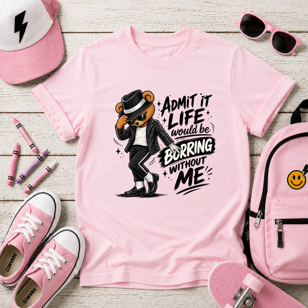 Kids Tee "Admit It Life Would Be Boring Without Me" Dancing Bear Graphic
