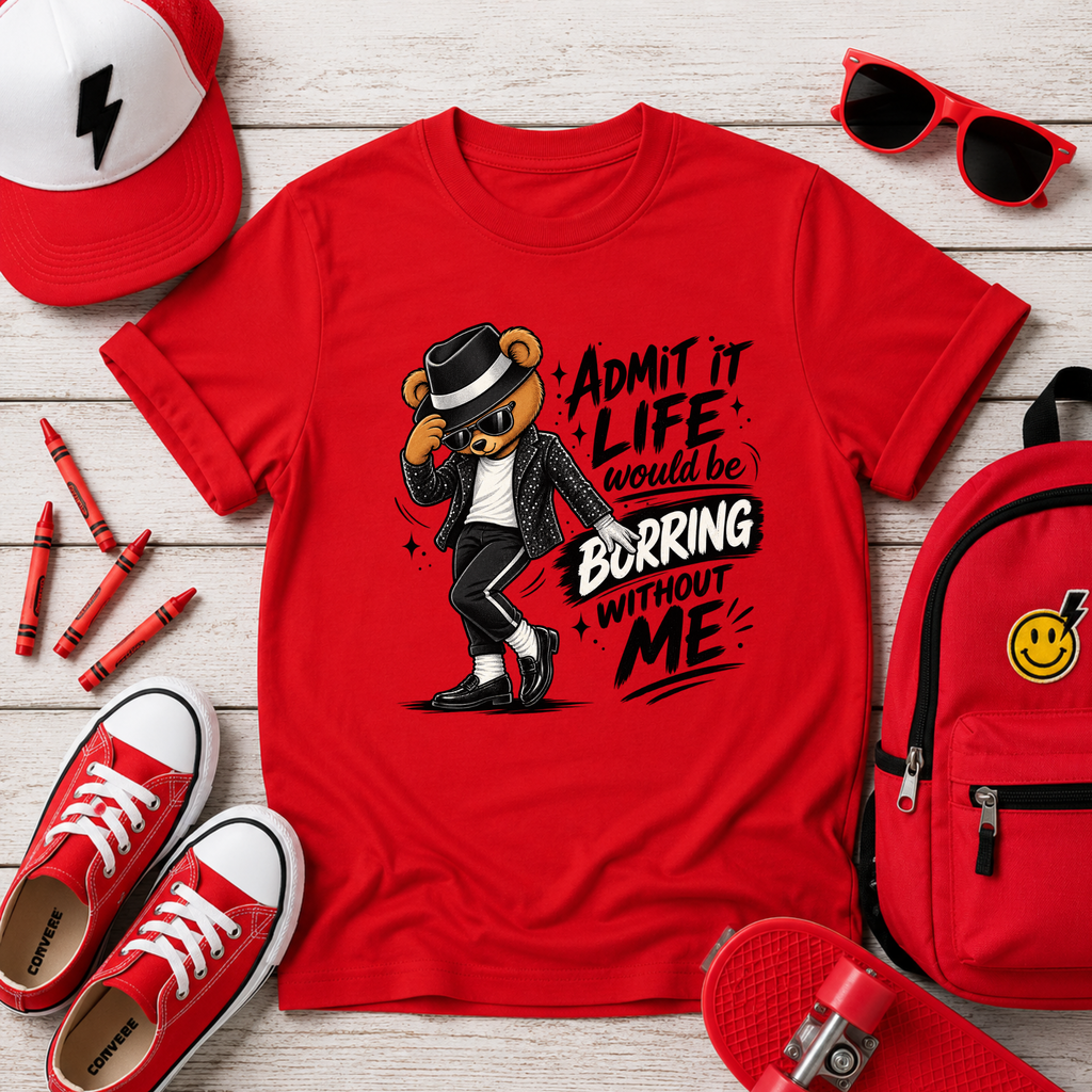 Kids Tee "Admit It Life Would Be Boring Without Me" Dancing Bear Graphic