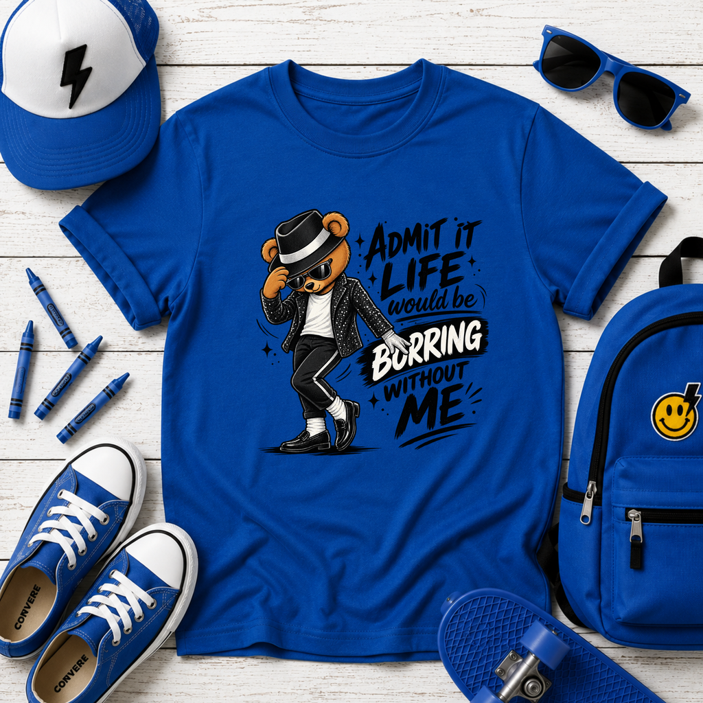 Kids Tee "Admit It Life Would Be Boring Without Me" Dancing Bear Graphic
