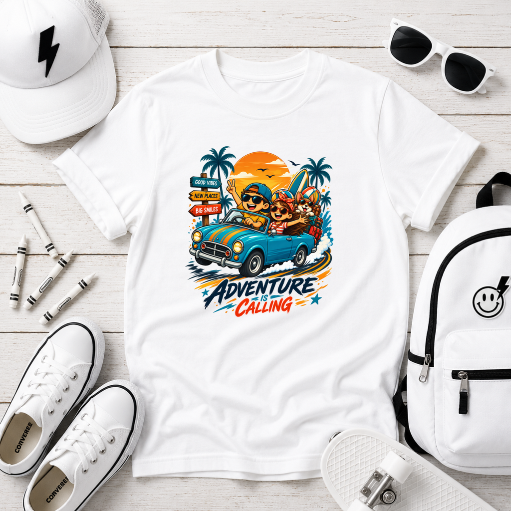 Kids Adventure Calling T‑Shirt Vintage Surf Road Trip Tee
