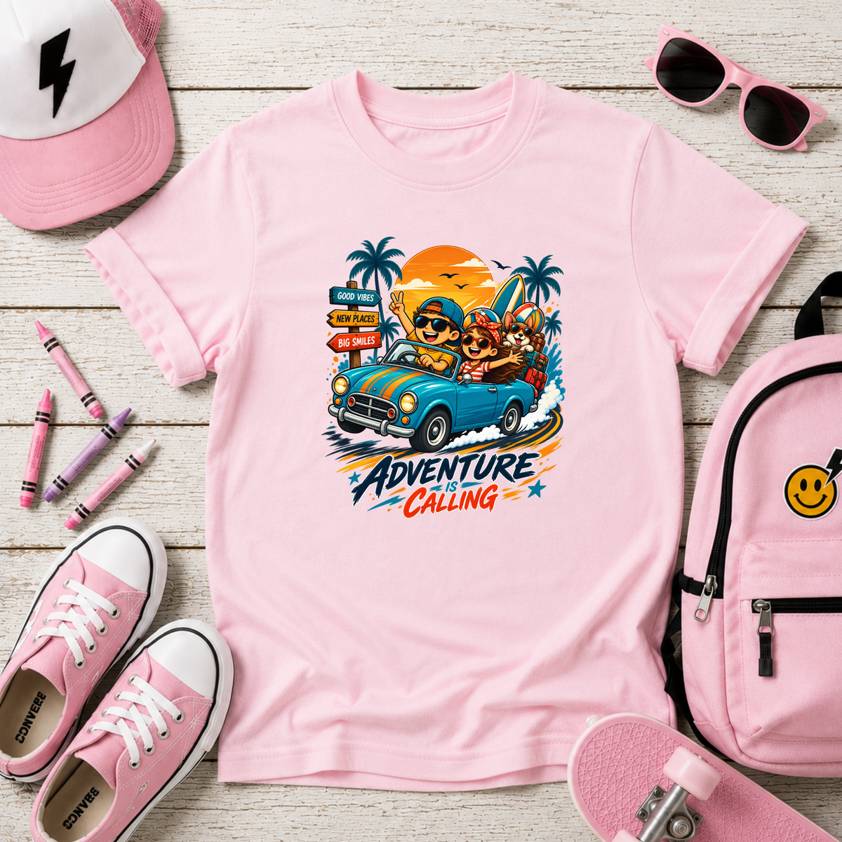 Kids Adventure Calling T‑Shirt Vintage Surf Road Trip Tee