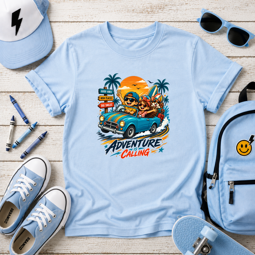 Kids Adventure Calling T‑Shirt Vintage Surf Road Trip Tee