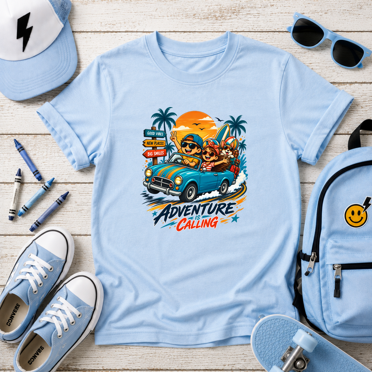 Kids Adventure Calling T‑Shirt Vintage Surf Road Trip Tee