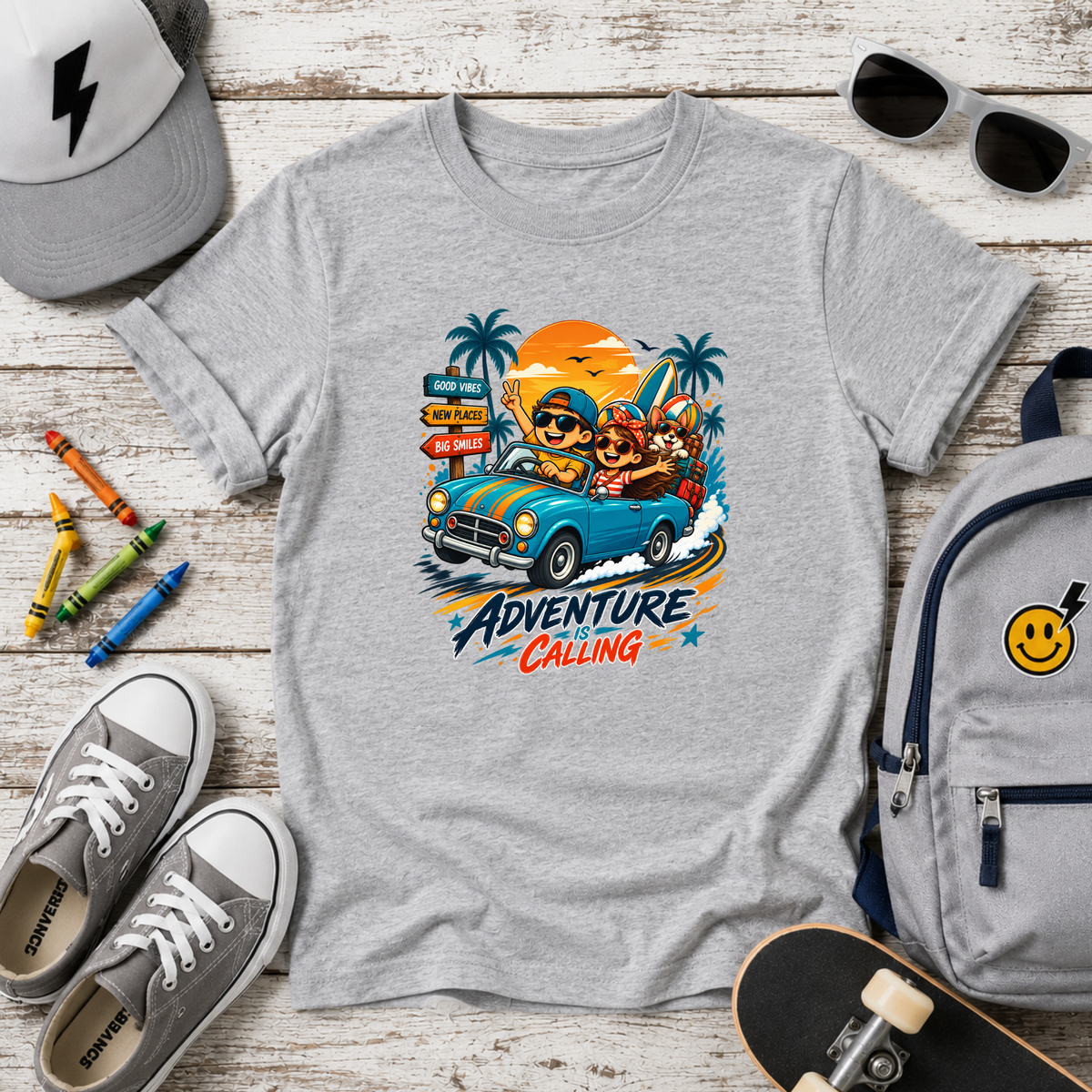 Kids Adventure Calling T‑Shirt Vintage Surf Road Trip Tee