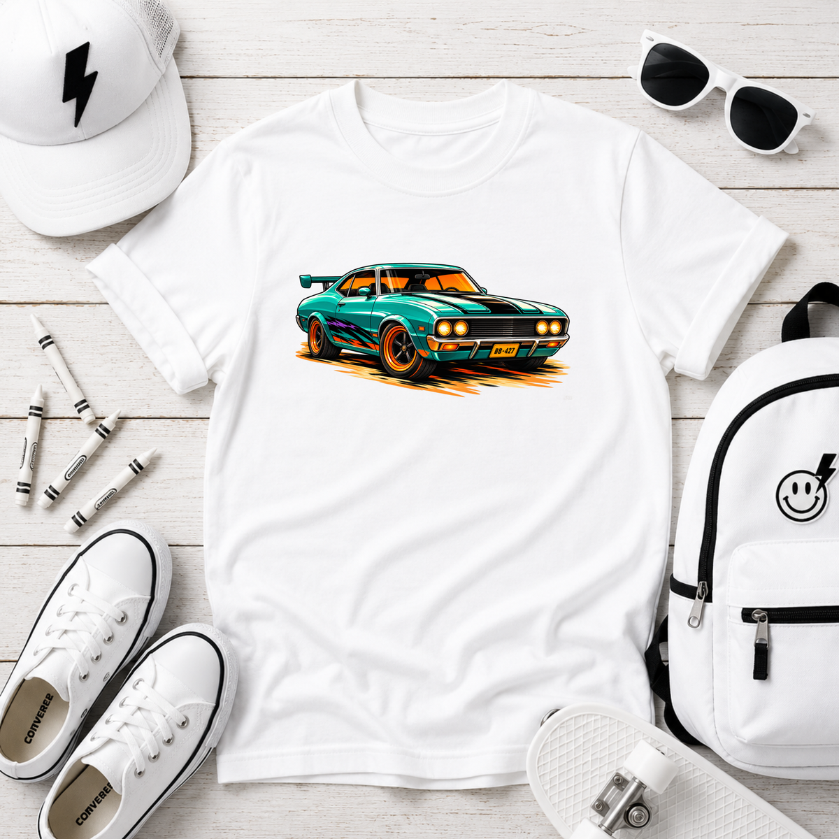 Kids Car Tee Retro Muscle Car Graphic Shirt for Boys