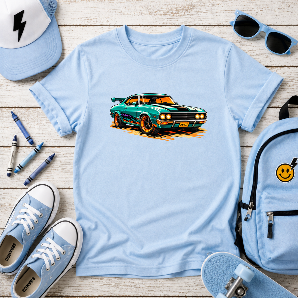 Kids Car Tee Retro Muscle Car Graphic Shirt for Boys