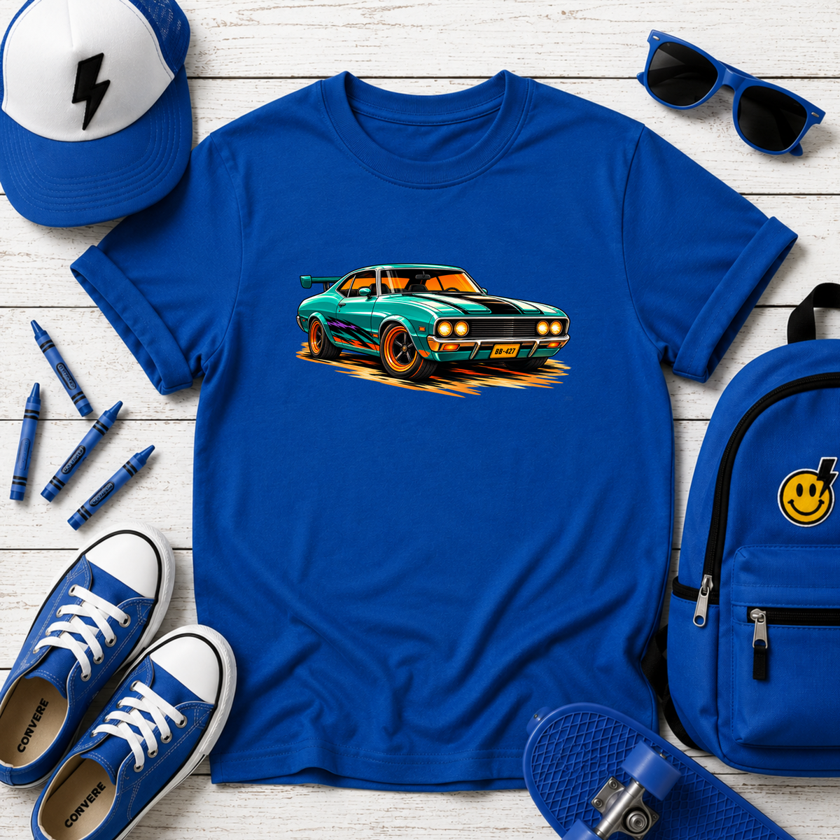 Kids Car Tee Retro Muscle Car Graphic Shirt for Boys