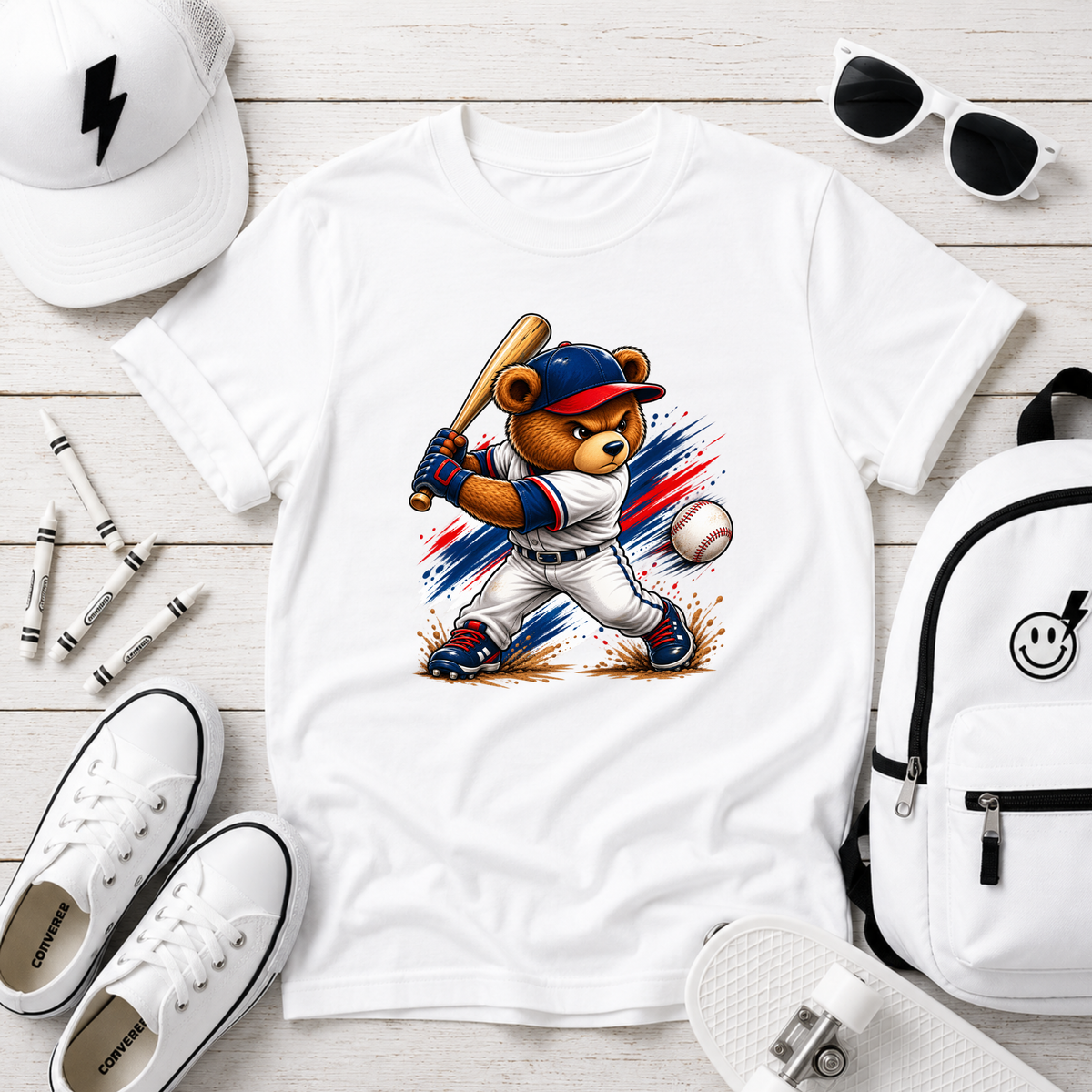 Kids Baseball Bear Tee Batting Bear Sports Graphic Shirt for Little Players
