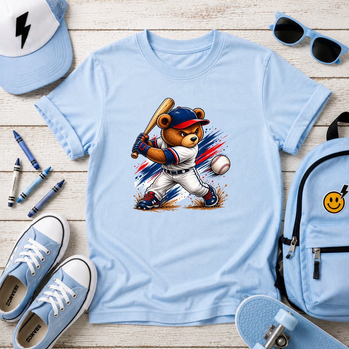 Kids Baseball Bear Tee Batting Bear Sports Graphic Shirt for Little Players