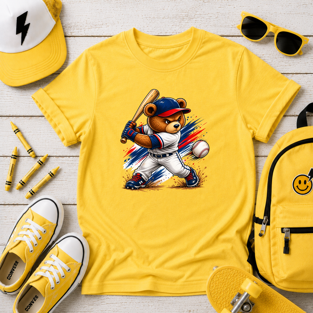 Kids Baseball Bear Tee Batting Bear Sports Graphic Shirt for Little Players