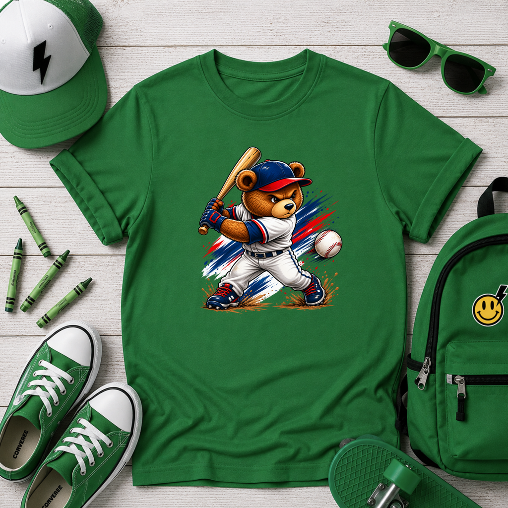 Kids Baseball Bear Tee Batting Bear Sports Graphic Shirt for Little Players