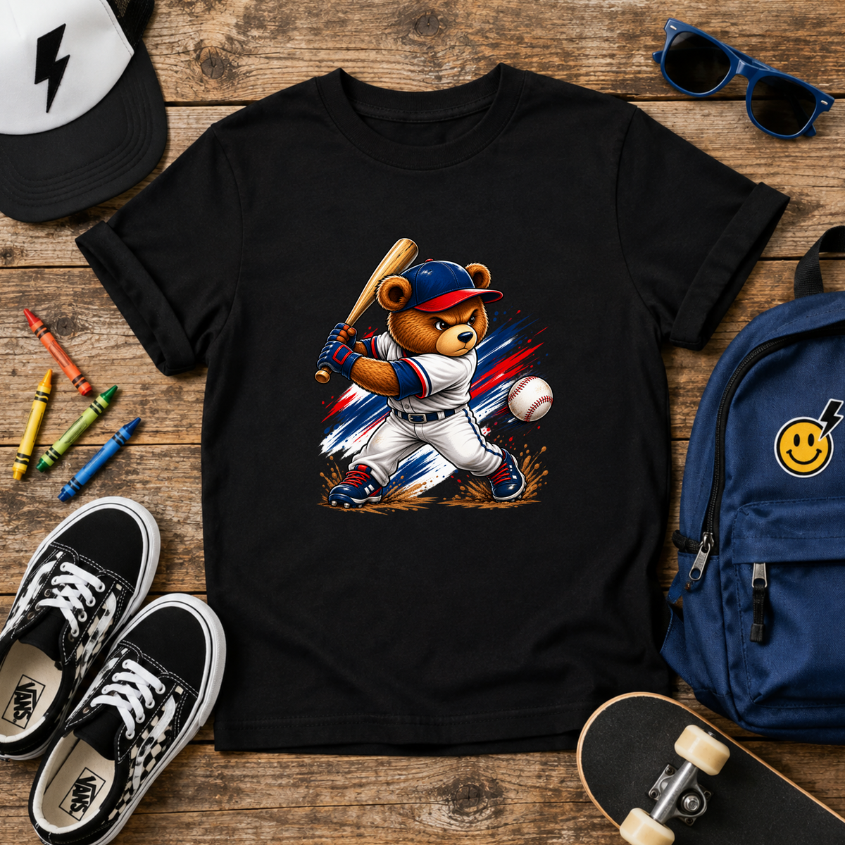 Kids Baseball Bear Tee Batting Bear Sports Graphic Shirt for Little Players