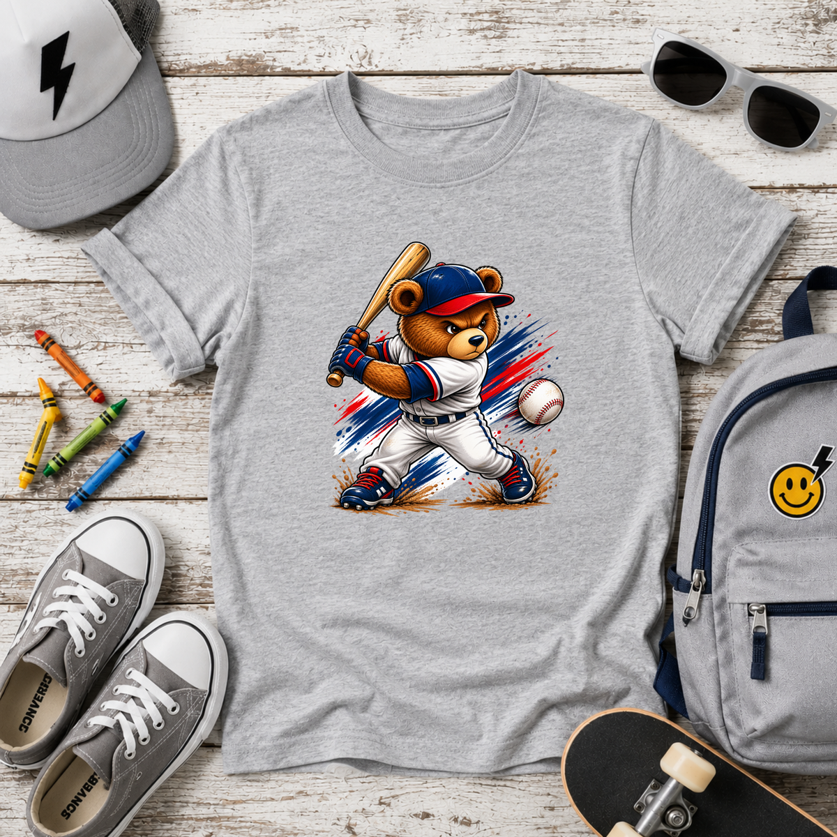 Kids Baseball Bear Tee Batting Bear Sports Graphic Shirt for Little Players
