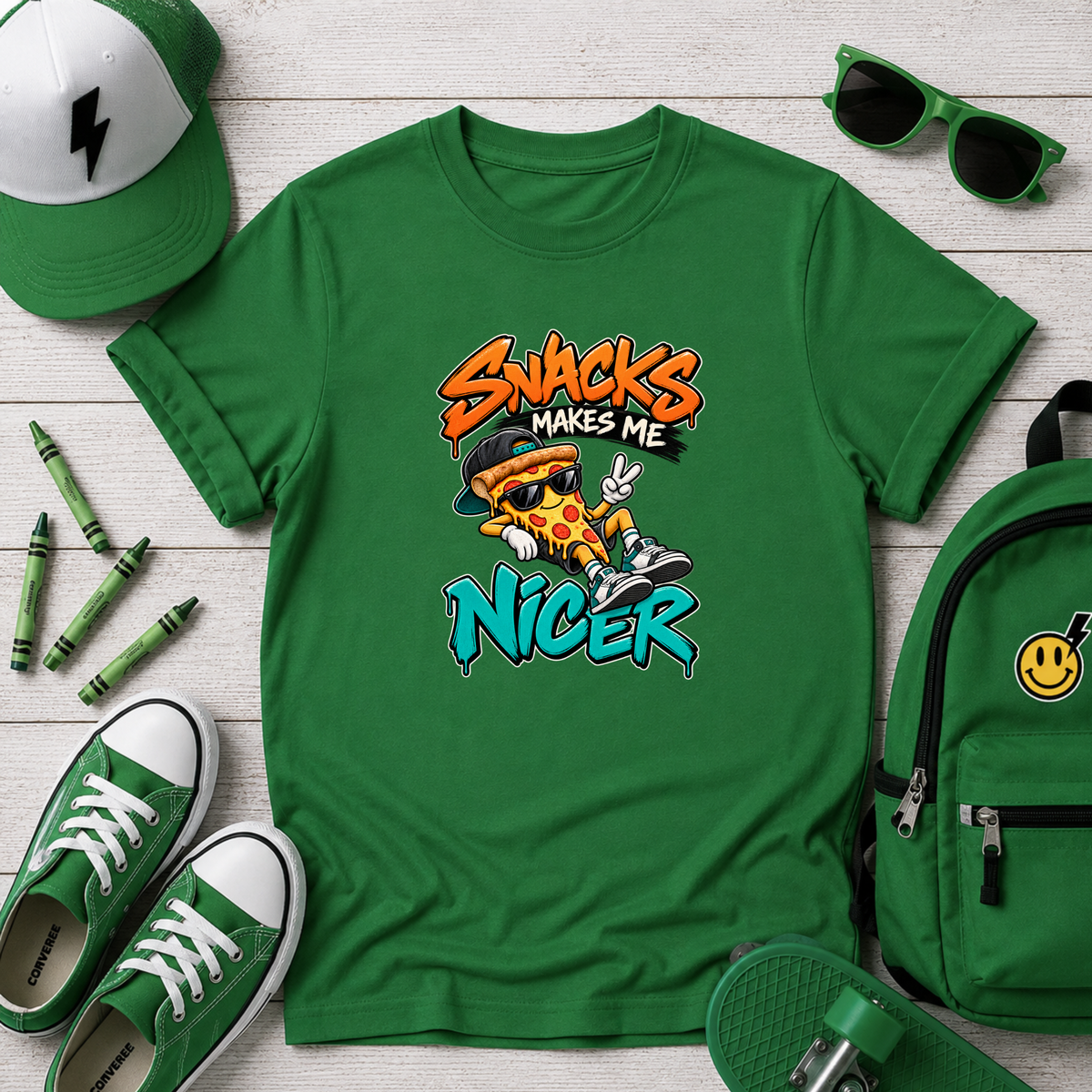 Cute Kids T‑Shirt "Snacks Make Me Nicer" Pizza Graphic Tee