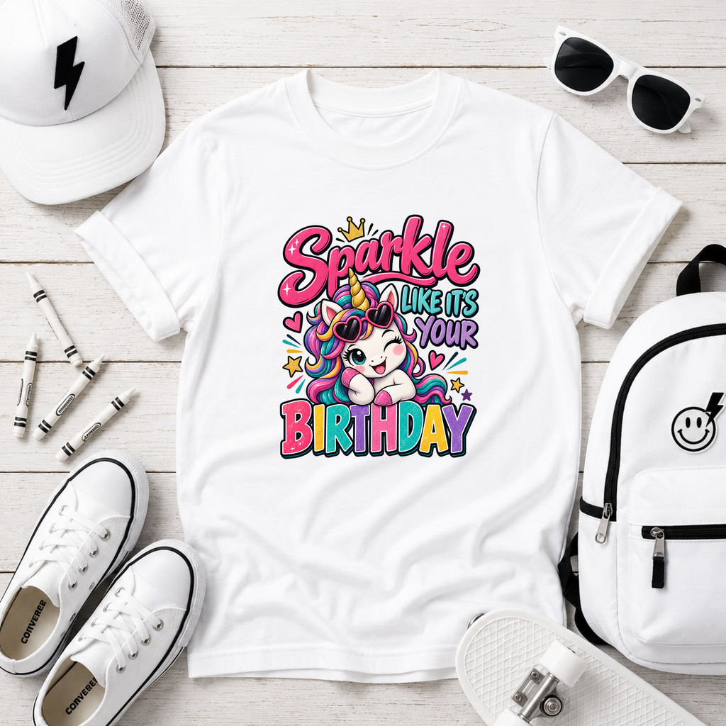 Birthday Unicorn T-shirt "Sparkle Like It's Your Birthday"
