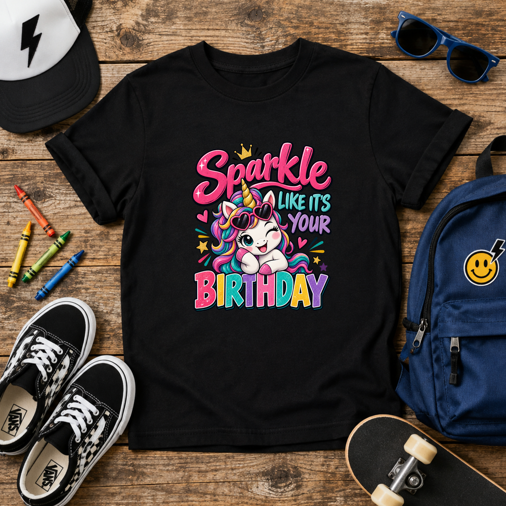 Birthday Unicorn T-shirt "Sparkle Like It's Your Birthday"