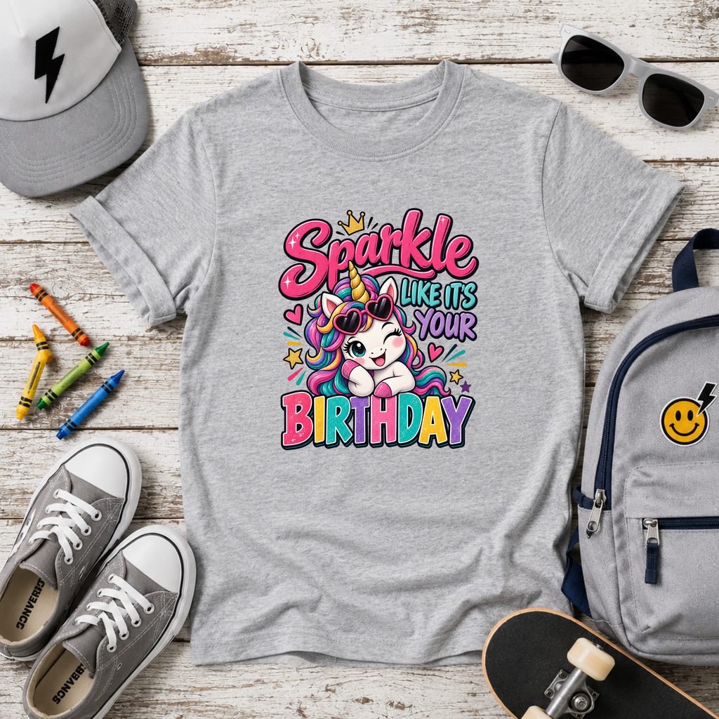 Birthday Unicorn T-shirt "Sparkle Like It's Your Birthday"