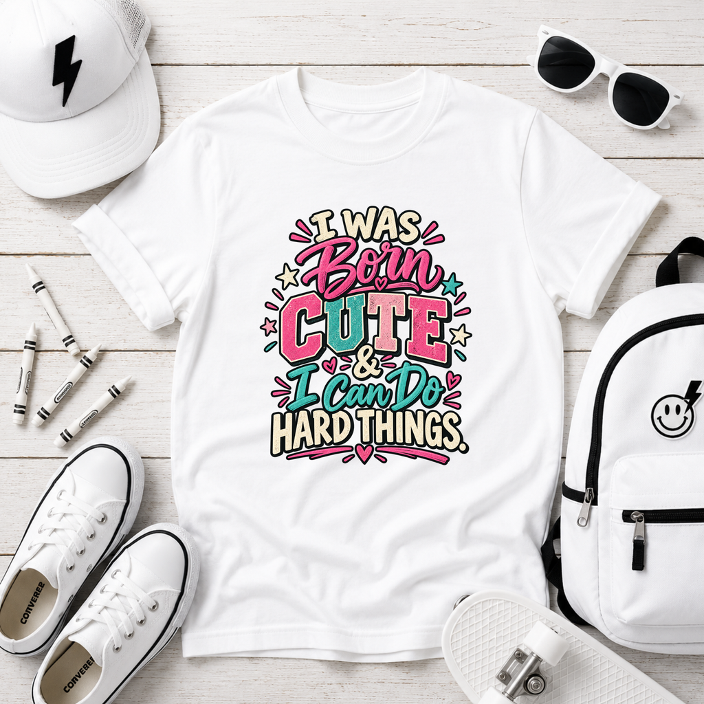 "I Was Born Cute & I Can Do Hard Things" Girls Graphic Tee