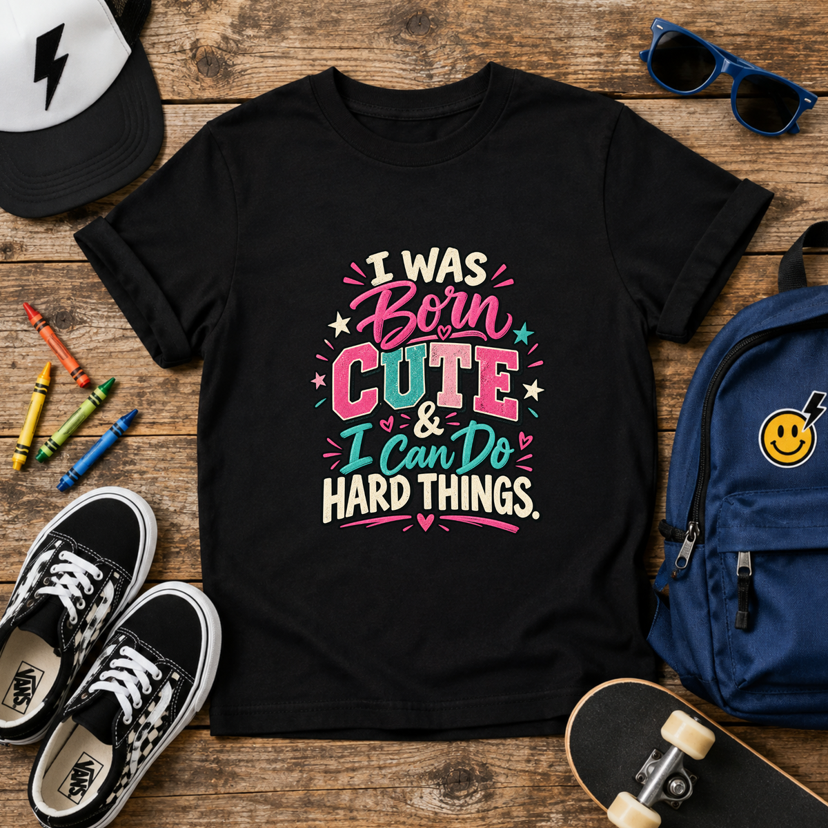 "I Was Born Cute & I Can Do Hard Things" Girls Graphic Tee