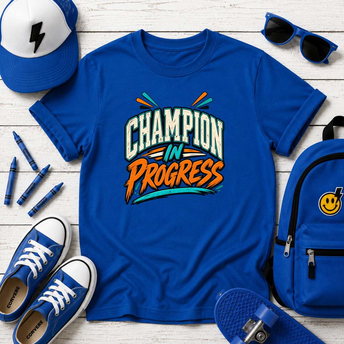 Kids Tee "Champion in Progress" Athletic Boys & Girls Graphic T-shirt