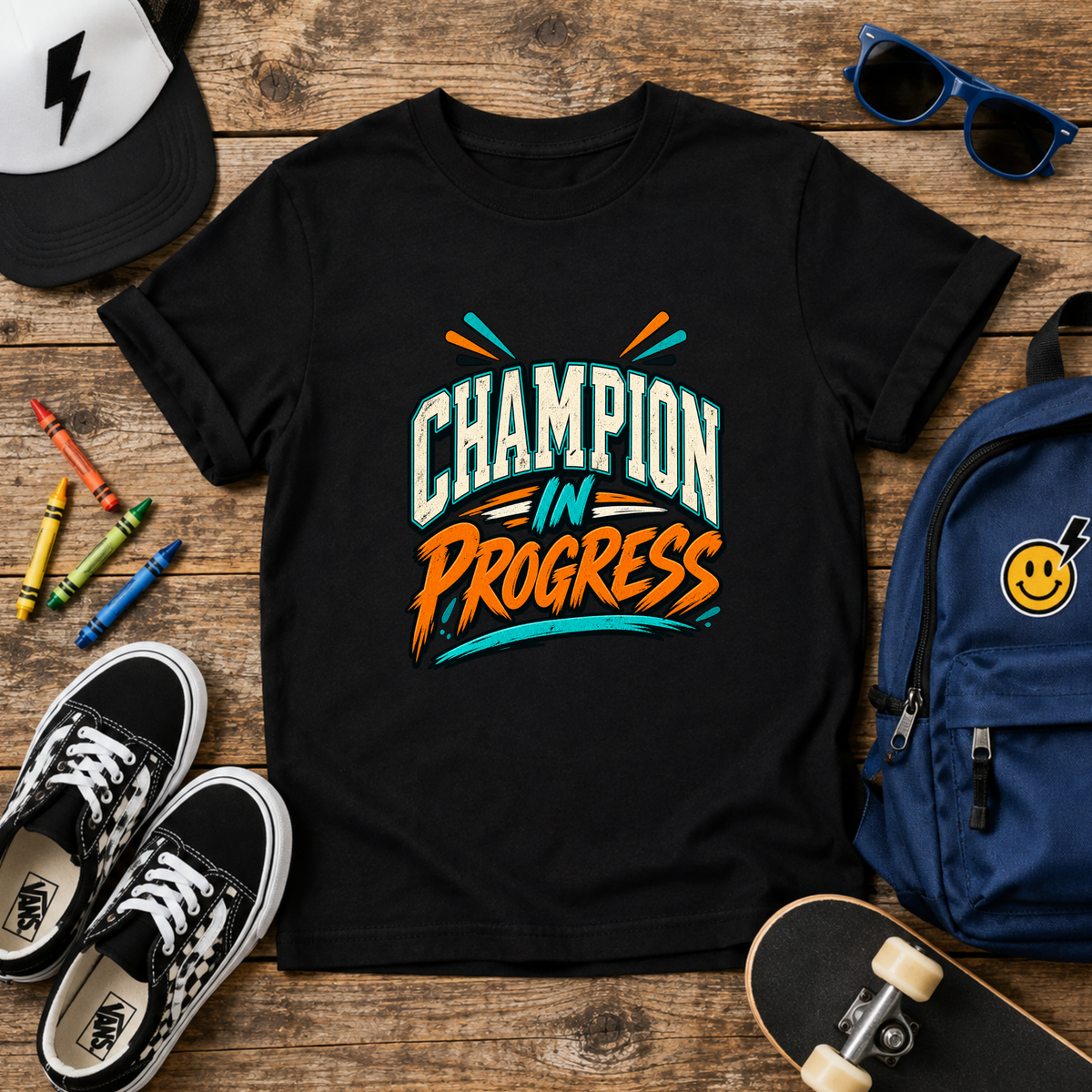 Kids Tee "Champion in Progress" Athletic Boys & Girls Graphic T-shirt
