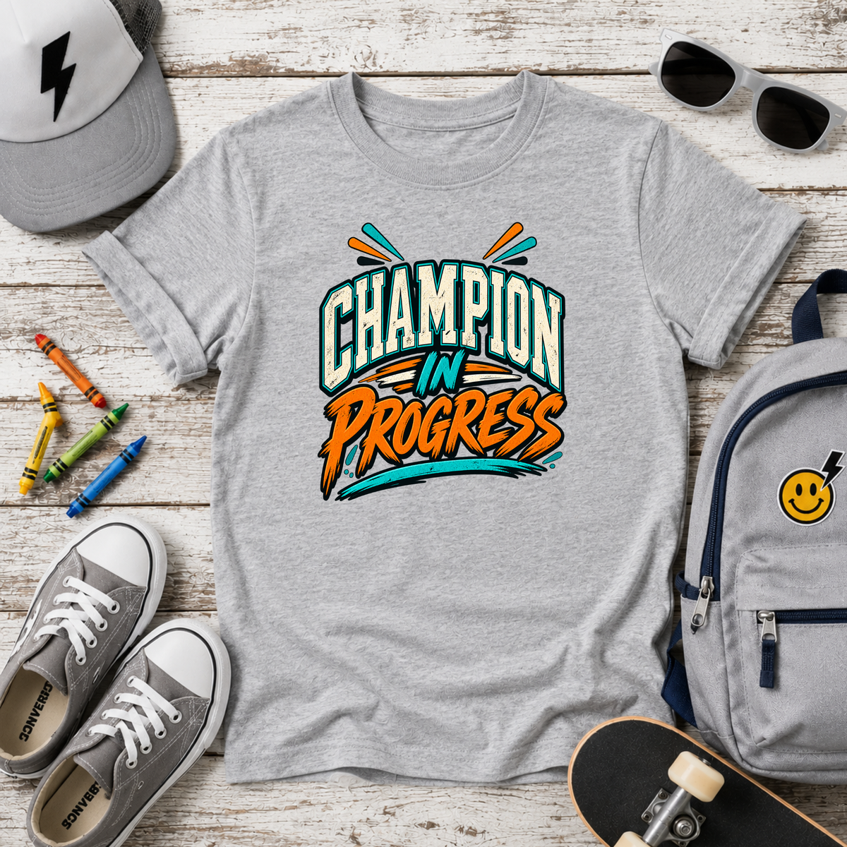 Kids Tee "Champion in Progress" Athletic Boys & Girls Graphic T-shirt