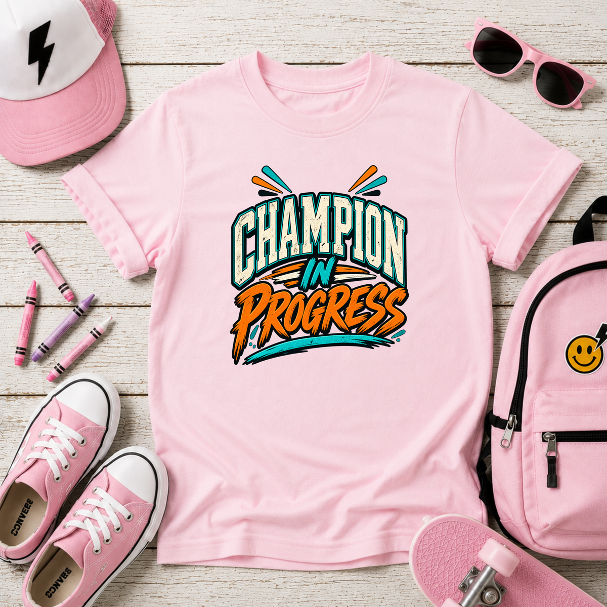 Kids Tee "Champion in Progress" Athletic Boys & Girls Graphic T-shirt